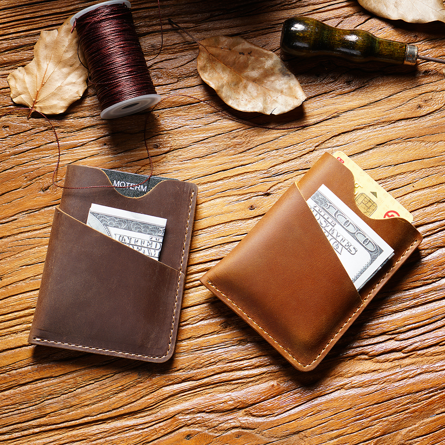 Money Clip Slim - Original Handmade Top-Grain Leather Vintage Men's