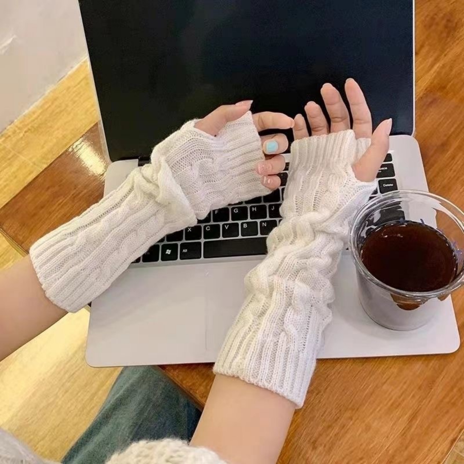 Men Accessories For Wrist - 2PCS Cable Knit Fingerless Gloves, Women's